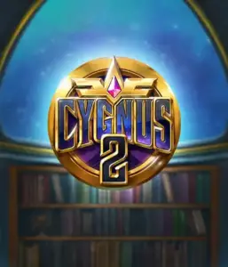 Discover the enchanting visuals of Cygnus 2 Slot by ELK Studios, showcasing a luxurious golden emblem with a bright design in purple and gold. Positioned against a starlit library setting, this image conjures the essence of adventure and mystery. 