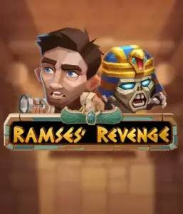 Dive into the ancient world of Ramses' Revenge slot by Relax Gaming, highlighting a surprised explorer and a fierce mummy against an Egyptian tomb backdrop. This graphic depicts the excitement of ancient Egyptian myths, great for adventure seekers, offering a thrilling adventure. 